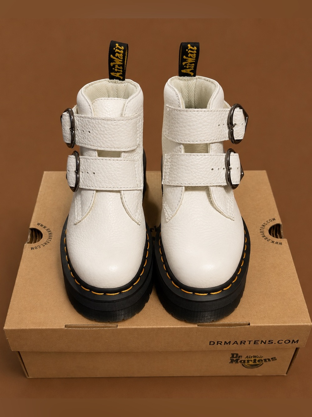 Dr. Martens Devon Heart White Milled Nappa Platform Boots